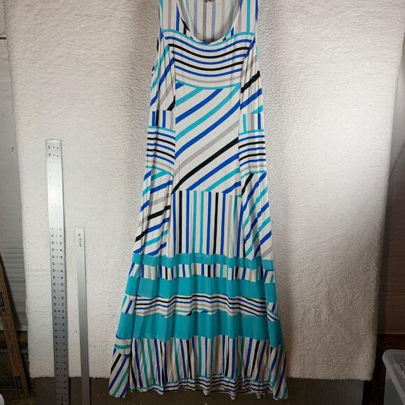 Catherine Malandrino Women's Sleeveless Multi Stripes Maxi Dress Size‎ L 9625 - Picture 1 of 13